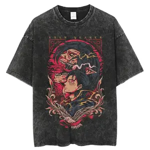 valentine shirts Hot-Blooded Anime2 Attack on Titan Eren Jaeger Print Tee Men Women Vintage Manga T-shirts Oversized Casual Tops Harajuku Male Tee  Washed Streetwear Shirt t shirt soft cotton vintage streetwear unisex t-shirt washed tees for Men and Women