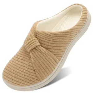 LeIsfIt Slippers for Women Wide Memory Foam House Slippers Corduroy Slip on Bedroom Slipper Non-slip Warm House Shoes Indoor and Outdoor