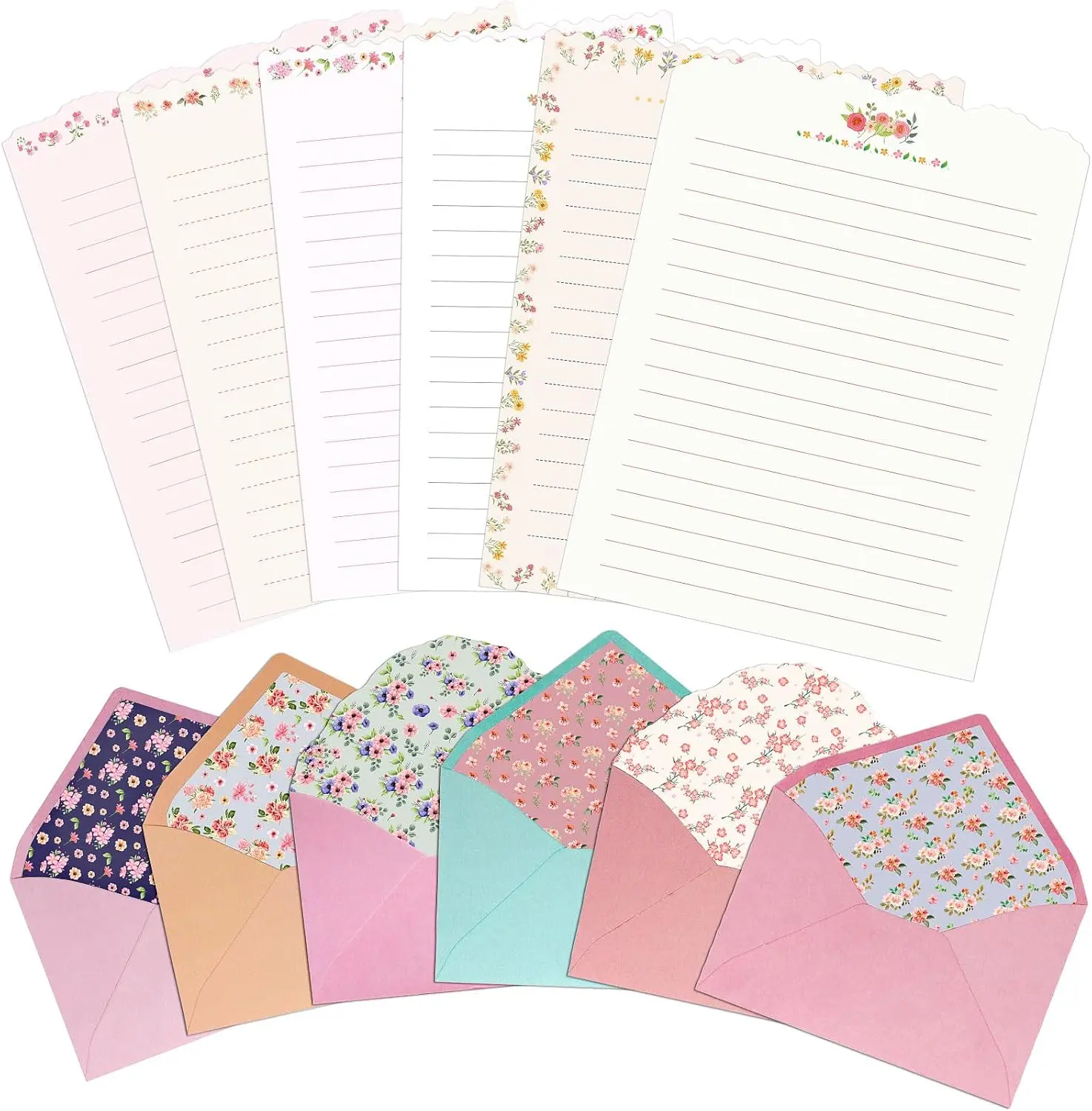 Stationary Paper and Envelopes Set, 24 PCS Writing Stationery Paper with 12 PCS Envelopes, Warm Floral Themed Envelope and Stationery Design for Invitations Gift Decorations Holiday Party