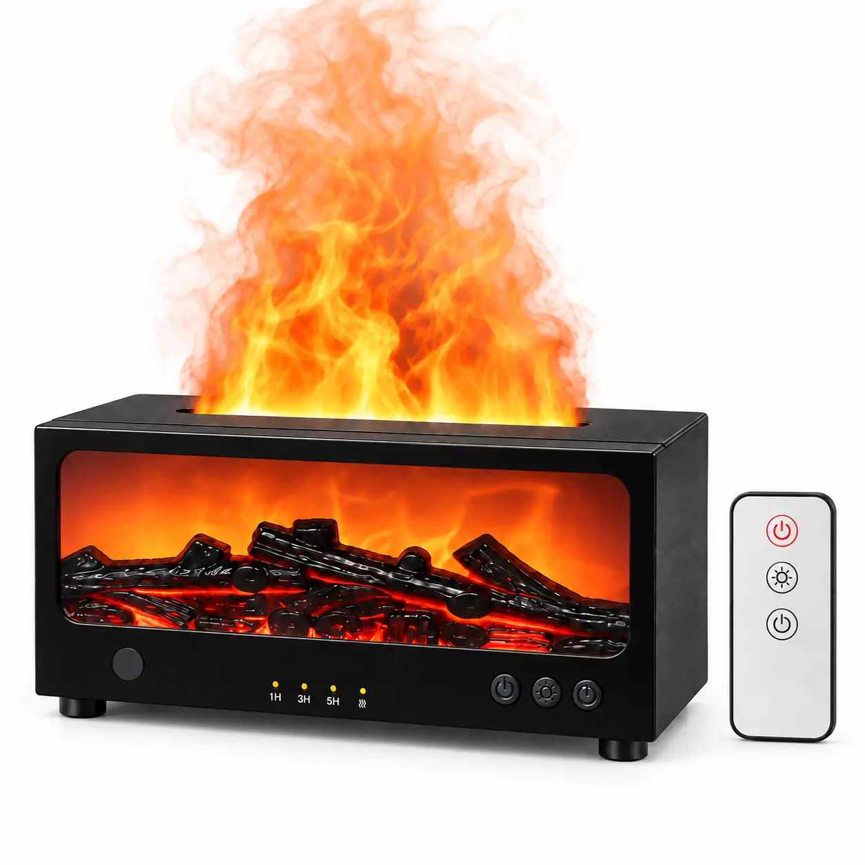 200ML Colorful Flame Fireplace Aroma Diffuser, USB Powered Ultrasonic Humidifier with Remote Control, Timer & Auto Shut-Off, Essential Oil Diffuser with Ambient Flame Light for Bedroom, Office & Home Decor