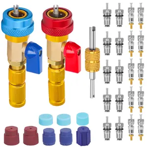31Pcs R134A Valve Core Quick Remover Installer Tool Kit - High Low Pressure Tools with AC Service Port Cap Valve Stem Kit,for Refrigerant Air Conditioner System