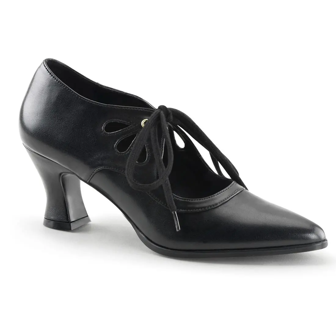 Women's Elegant Victorian Pumps with Classic Lace Cutouts, Mary Jane Kitten Heels in Black Vegan Leather for Gothic Cosplay, Ethical, Footwear