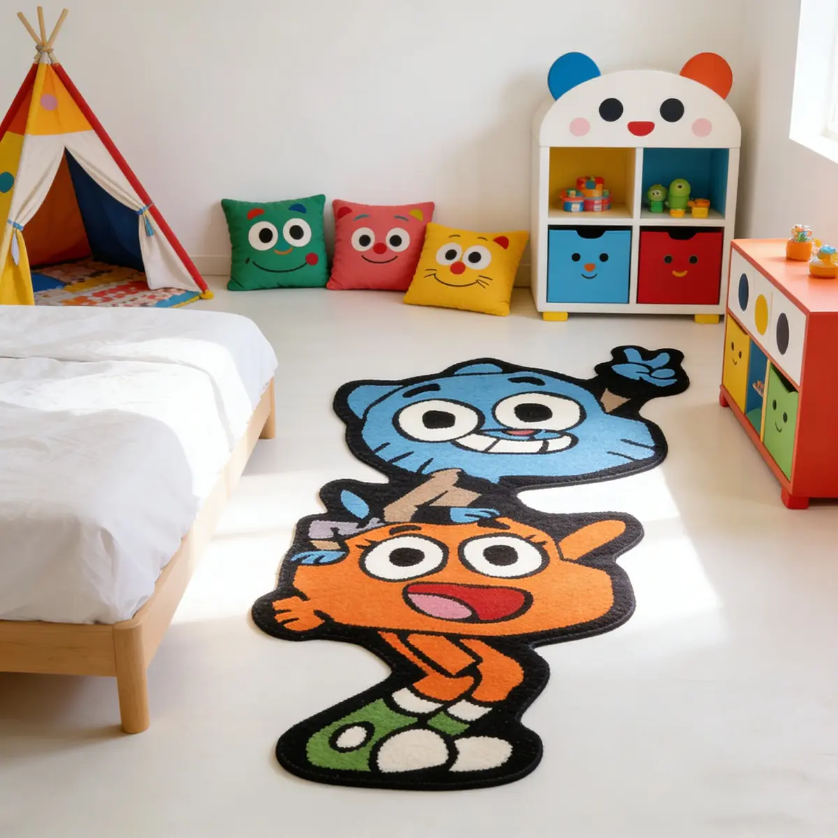 Blue Cat Siblings Shaped Rug, Fun Style Playroom Non-Slip Mat, High Elastic Soft Velvet Parent-Child Room Art Pad, Kawaii Rug, Non Slip Rugs, Home Supplies Rug, Soft Area Rug, Casual Rug