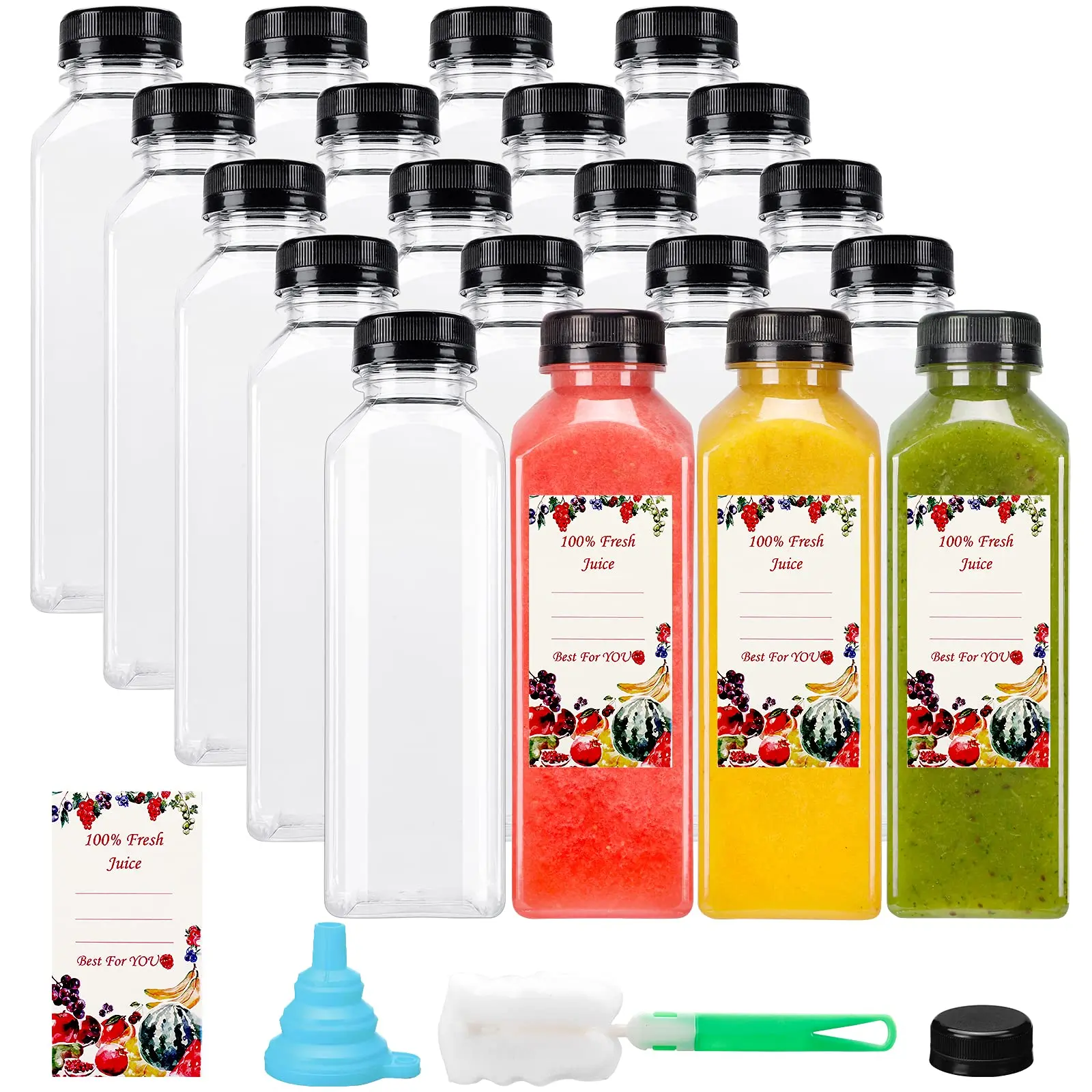 20Pcs/Set 16 Oz Juice Bottles,Plastic Juicing Bottles with Caps,Clear Drink Containers with Lids for Drinking,Smoothie and Other Beverages,Father's Day Gift,Hand Tools Kits