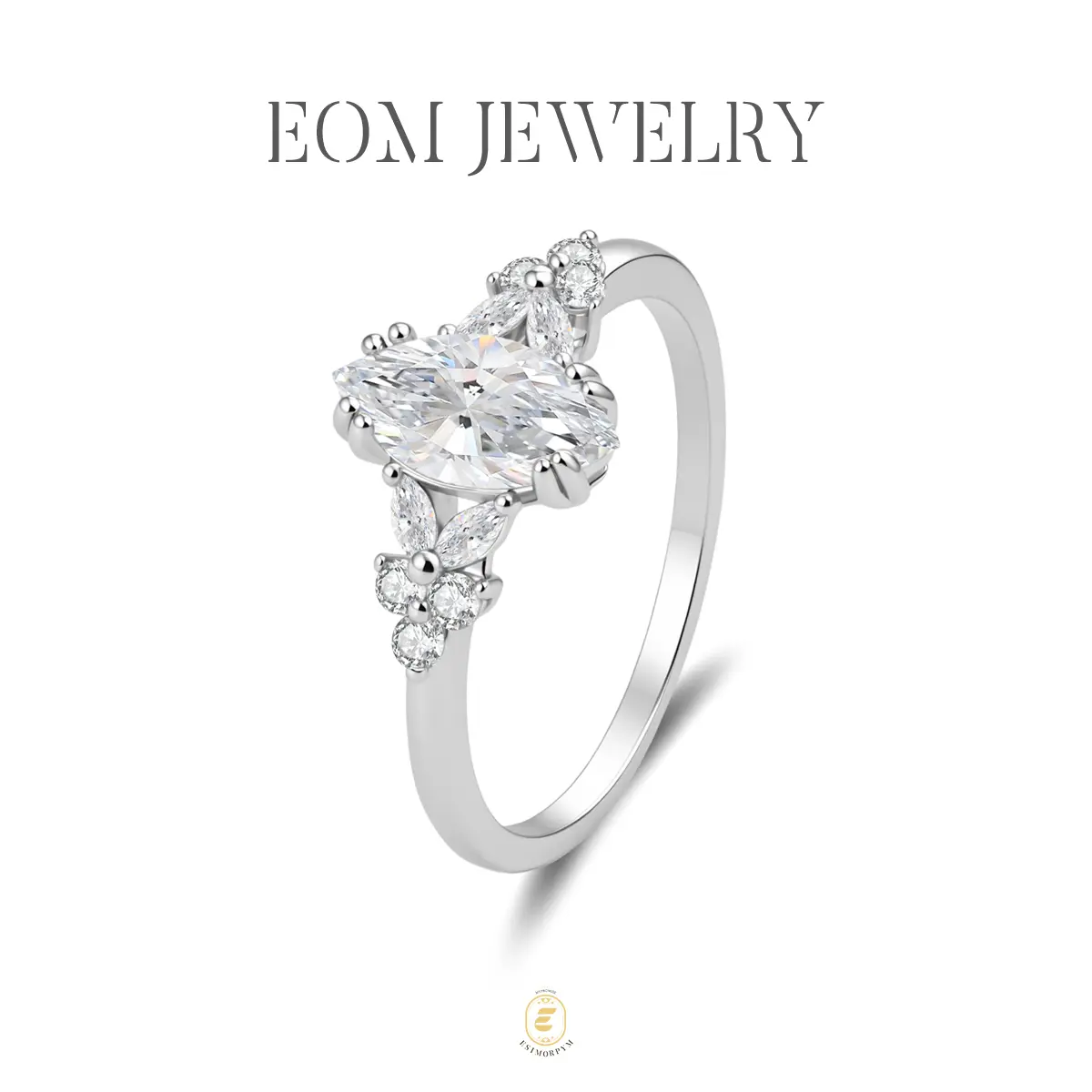 Moissanite 1ct Vintage Dream Marquise Promise Ring Silver-Plated Cluster Blossom Jewelry Wedding Engagement Anniversary Valentine's Day Birthday Gift Daily Wear
