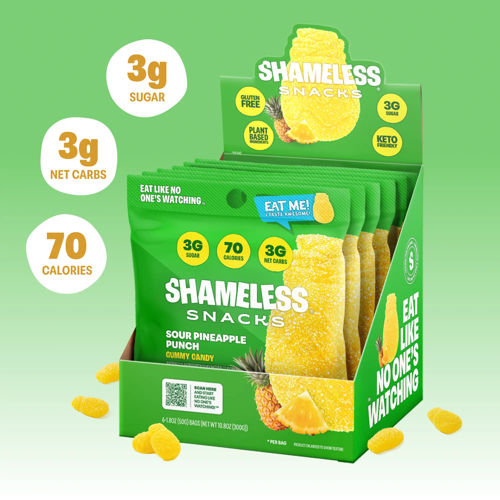 Shameless Snacks Sour Pineapple Punch Sweet Fruit Gummies | Keto, Low-Sugar, Low-Calorie Snacks | Vegan Treats for Adults