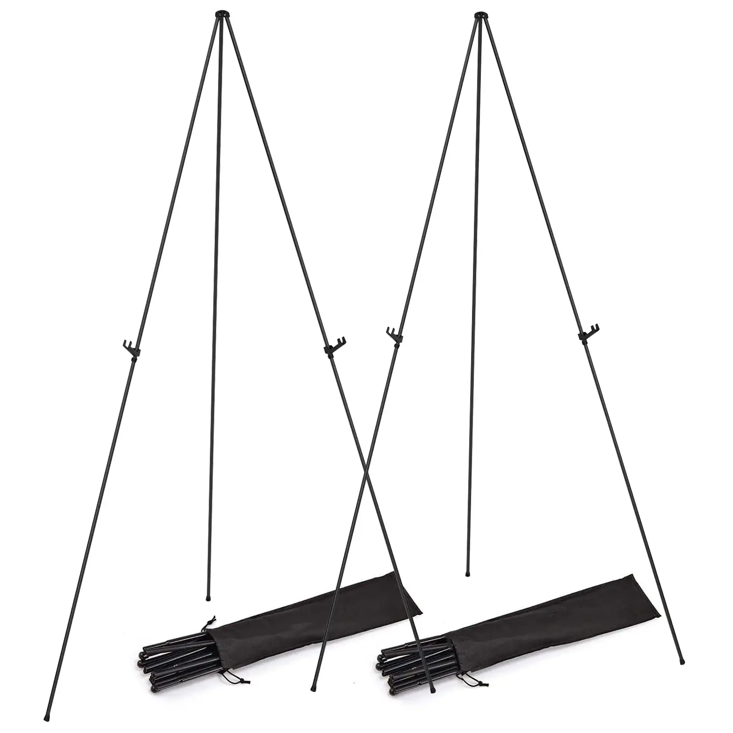 2-Pack Iron Alloy Collapsible A-Frame Tripod Art Easel Stand (61in, 47in, 15x2.2x1.8in, 2.05 lbs) with Carry Bags, A-Frame Design for Studio, Art Exhibitions, Shopping Malls, Convenient for Transportation, Ages 12+