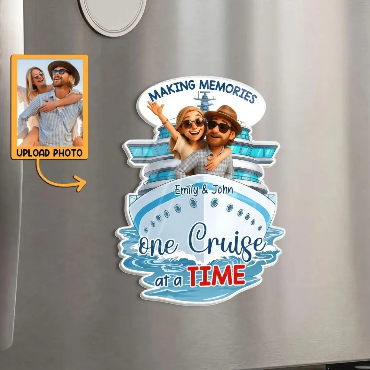 Customizable Cruise Photo Magnet, Personalized Acrylic Vacation Keepsake, Custom Travel Picture Frame Gift for Couples