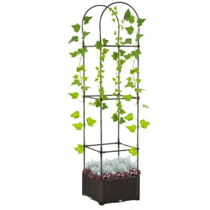 Raised Garden Bed with Trellis, Self-Watering Planter Box, 69.7" Tomato Planters for Climbing Plants Vegetable Vine Flowers