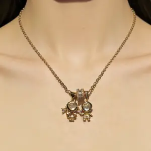 DIY Gold Charm Necklace with Boy & Girl Pendants Sparkling Cubic Zirconia Accents Adjustable Chain Hypoallergenic Comfortable Fit Perfect for Any Occasion