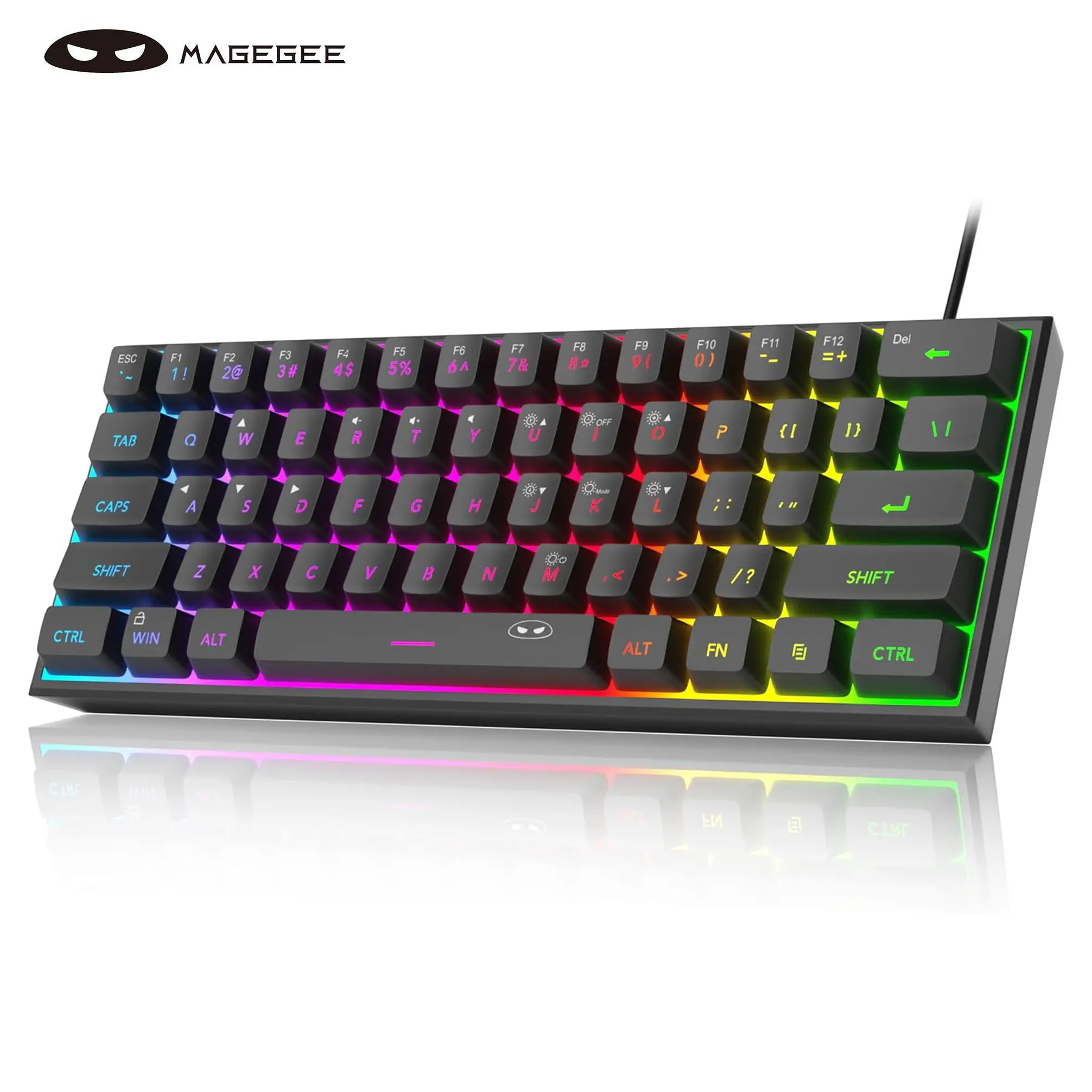 MageGee TS91 60% Ultra-Compact 61-Key Lighted Wired RGB Gaming Keyboard, RGB Backlit Ergonomic Mechanical Feeling Office Keyboard for PC, MAC, Gamer Stuff, Lighted Keyboard tiktokshopbacktoschool