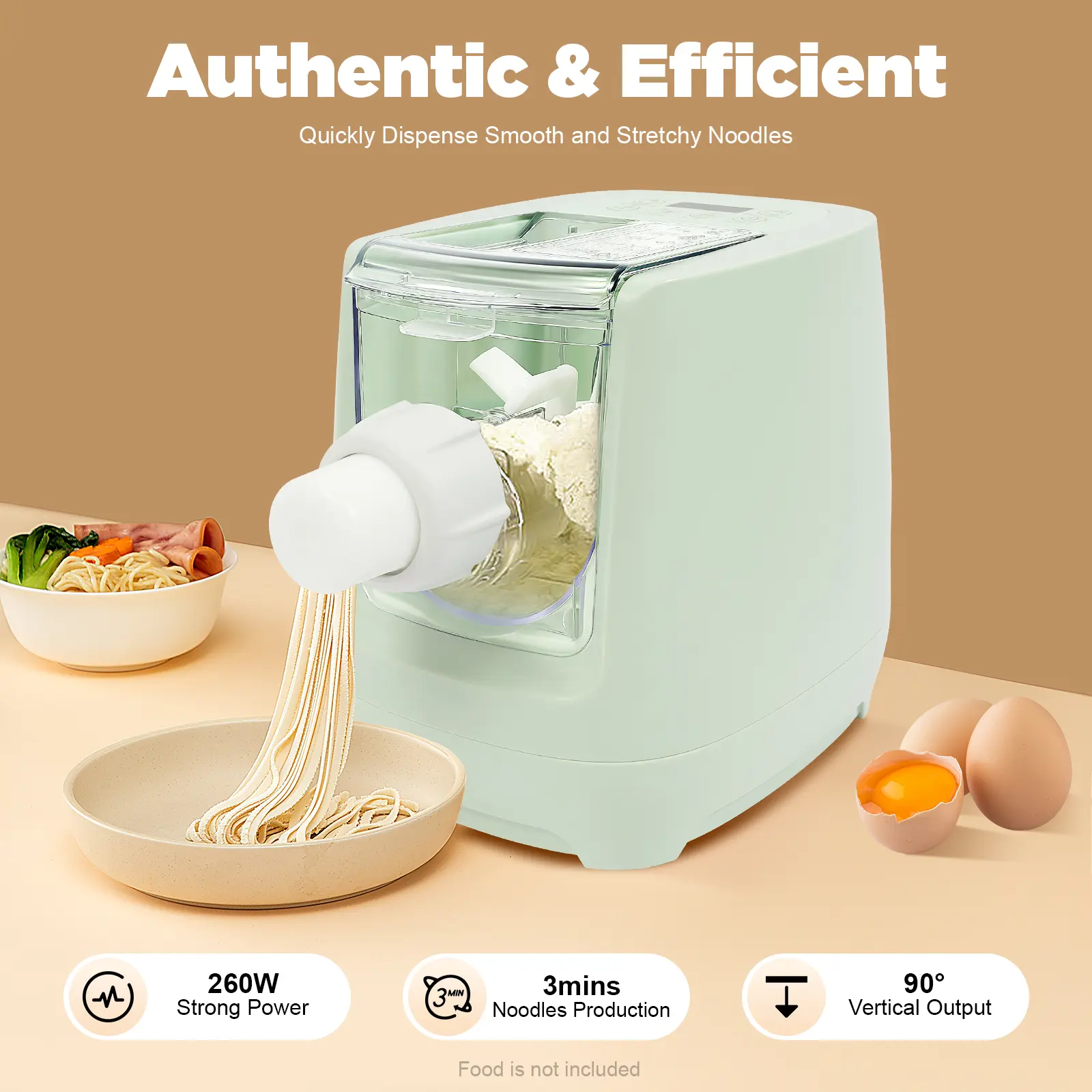 CNCEST Automatic Electric Countertop Pasta Maker Machine - 260W Home Appliances, 13 Molds, Green LED Display, Dishwasher Safe Parts, 110V Plug, Dumpling Forming for Pasta Shaping, Spaghetti Fettuccine Prep