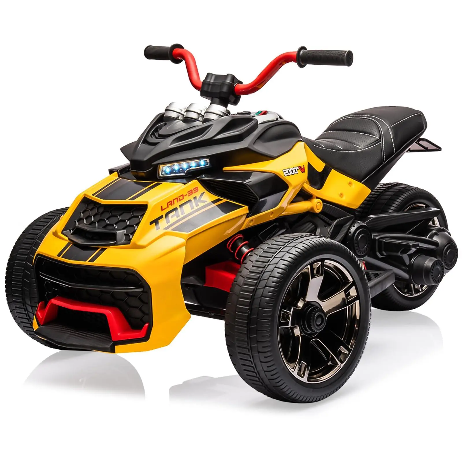12V Kids Ride-On ATV, Three-Wheeler Motorcycle, Rechargeable Battery-Powered ATV Toy Car with Music, Realistic Headlights for Boys and Girls, Yellow