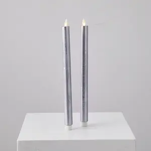 Moving Flameless LED Silver 14" Taper Candles with Remote Set of 2