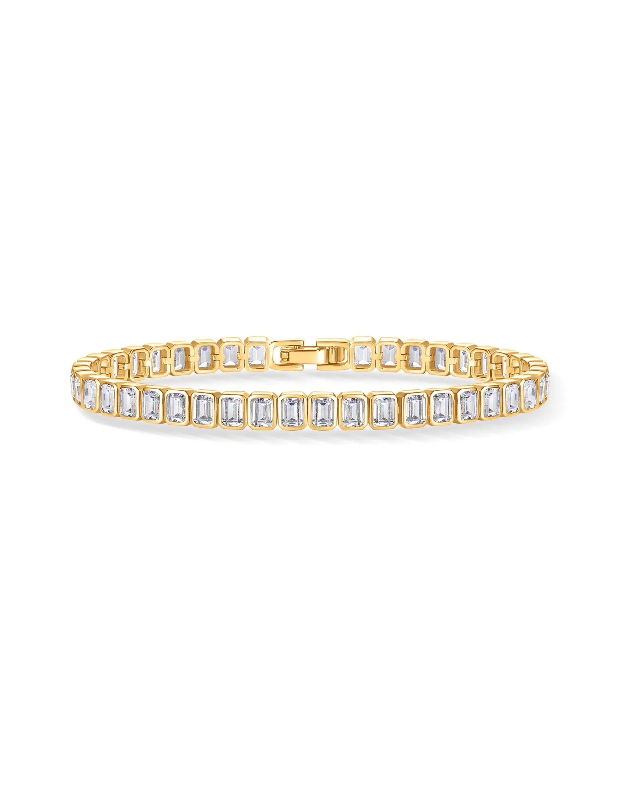 PAVOI 14K Gold Plated Emerald Cut Cubic Zirconia Classic Tennis Bracelet for Women, Sizes 6 Inches - 7.5 Inches