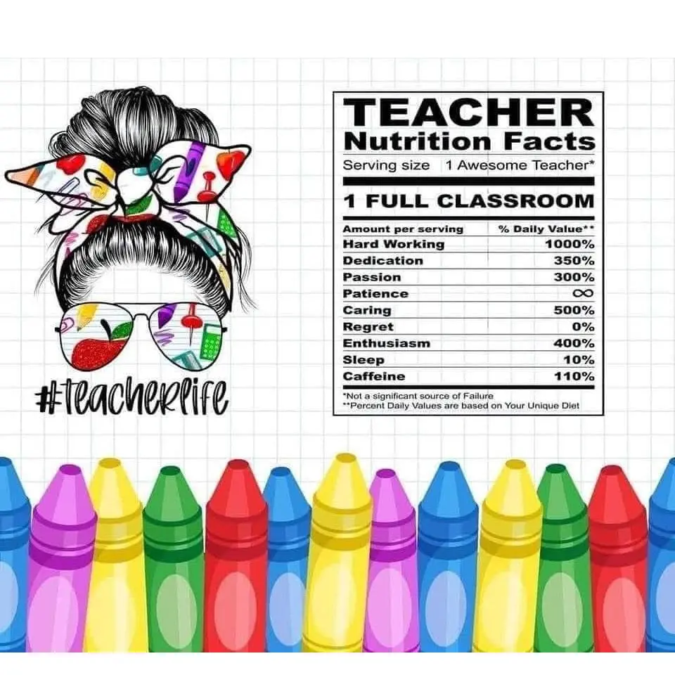 Square 2x2 in Magnetic Teacher-Themed Nutrition Facts Refrigerator Magnet, Novelty Back to School Classroom Decor, Cute Teacher Gift, Neutral