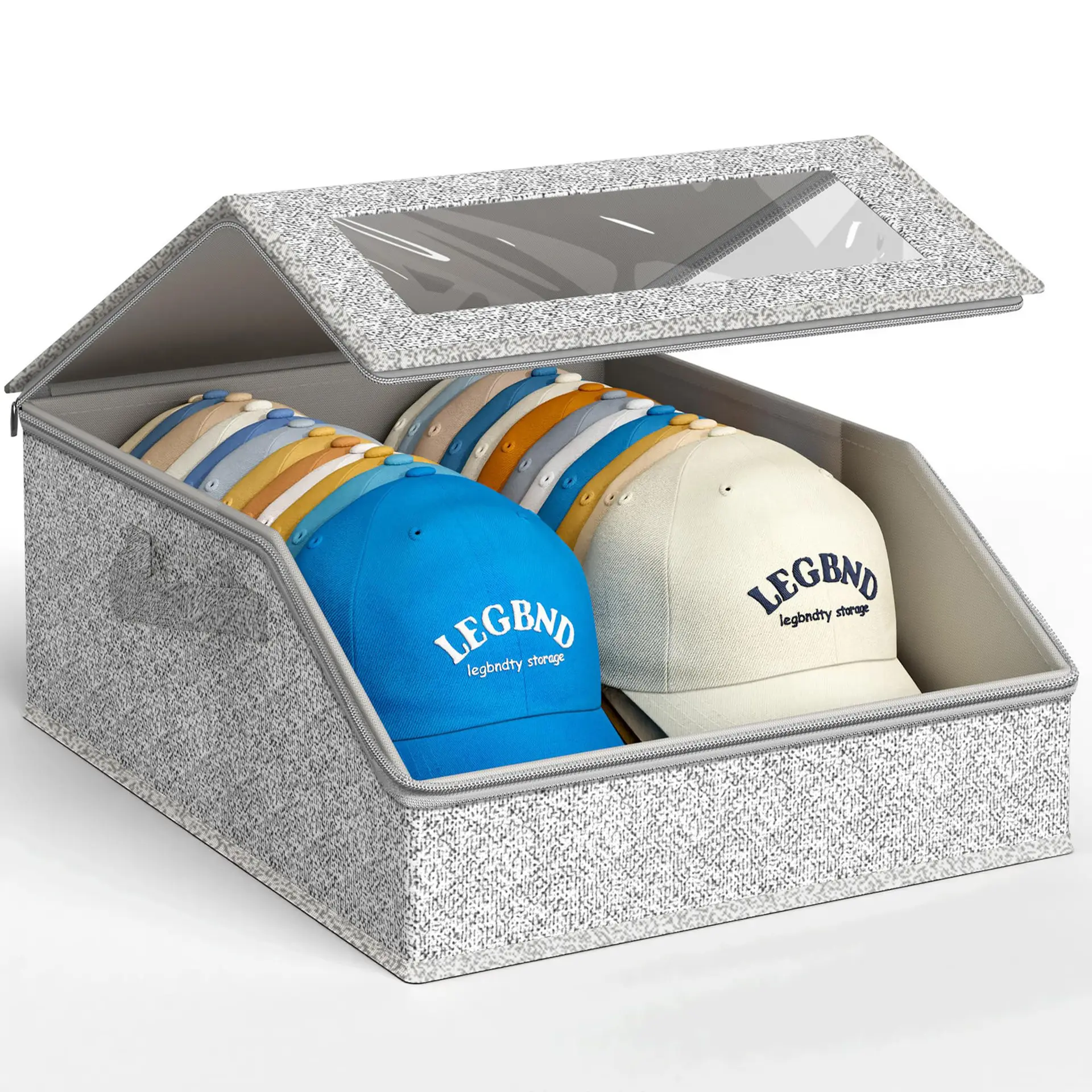 Baseball Cap Storage Organizer, 24-Cap Large Capacity Grey Dustproof Stackable Sturdy Reinforced Hat Box with Lid for Closet, Bedroom Home Organization