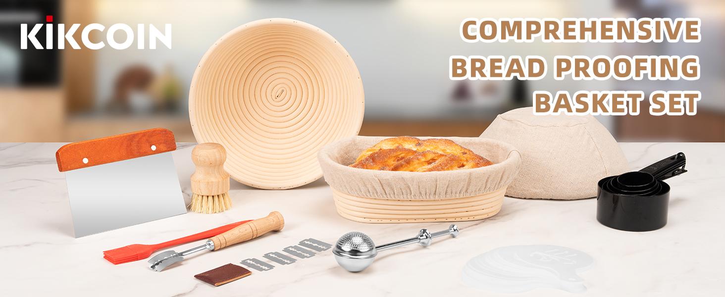 [Hot Picks]Complete Sourdough Starter Kit,Food Storage Container Jar,Bread  Banneton,Proofing Basket,Spatula,Sourdough Starter Kit Kikcoin 37PCS Banneton Proofing Basket set,Natural Rattan,Flour Duster,Bread,Dough Scraper,Baking Utensils，gift