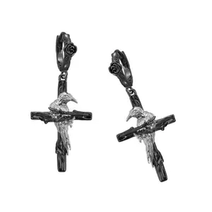 Bold Punk Crow Crosses Earrings – Gothic Jewelry, Sophisticated Metal Ear Piercing