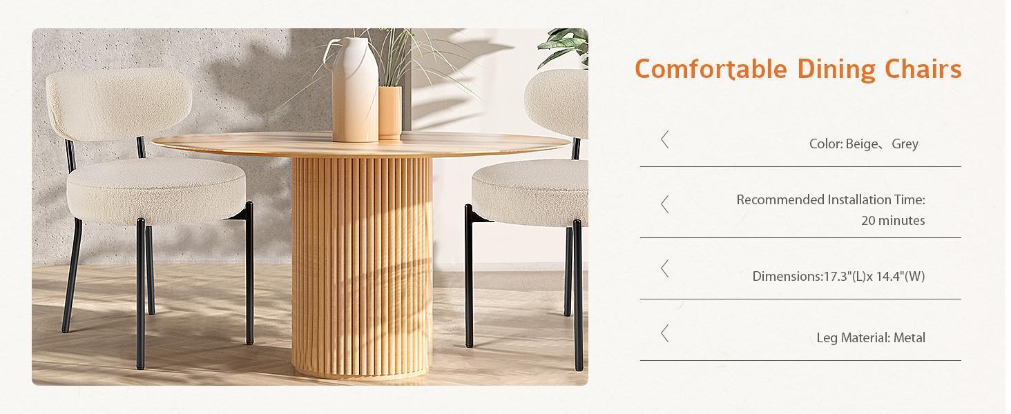 Set of 2 Dining Chairs Boucle Upholstered Kitchen Chairs with Curved Backrest & Metal Legs-Mid Century Modern Round Dining Room Chairs Set of 2 Dining Chairs Boucle Upholstered Kitchen Chairs with Curved Backrest & Metal Legs-Mid Century Modern Round Dining Room Chairs