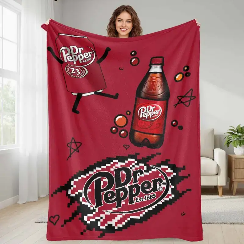 Retro Soda Fizzy Drink Print Flannel Blanket Soft Fluffy Lightweight Throw Blankets for Bedding Couch Cover for Sofa Bedroom Living Room Home Decor Office Gift for Teens