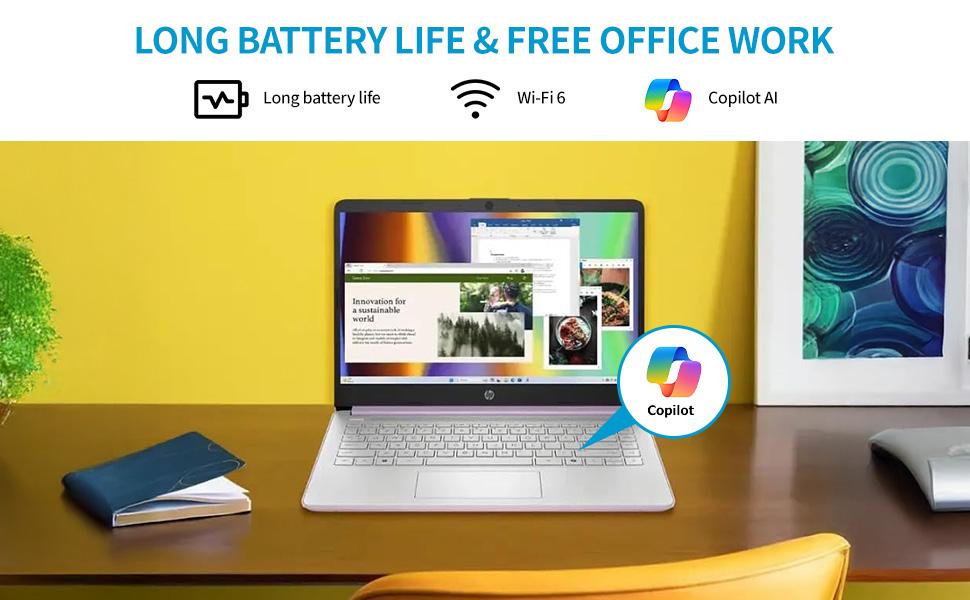 HP 2025 New Laptop for Student Business, Intel N150 CPU(Beats N4120), 14 Inch LED, up to 16GB RAM, 128GB UFS+256GB MSD, Wi-Fi 6, Copilot AI, 1 Year Microsoft 365, Windows 11 Pro, USB HUB