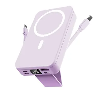 10000mAh Magnetic Power Bank, Foldable Wireless Portable Charger with LED Display, Comes with Type-C Cable, Supports Fast Charging and Lightning Input, Made of Lightweight Silicone, Charges Smartphones Android Phones, Compact and Portable，Best Gift ldeas