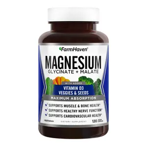 FarmHaven Magnesium Glycinate & Malate Complex with Vitamin D3 100% Chelated for Maximum Absorption Vegan Dietary Supplement 120 Capsules Daily Health