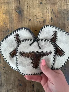 Cowhide Coasters Set of 4 | Longhorn Hair on Hide Coasters | Western Leather Drink Coasters | Rustic Ranch Decor | Cowboy Bar Coasters Gift
