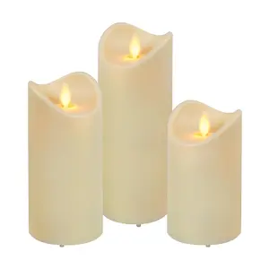 LumaBase Weather-Resistant LED Candles with Flickering Flame Set of 3 Indoor Outdoor Use 5 Hour Timer Ambient Decoration Lamp
