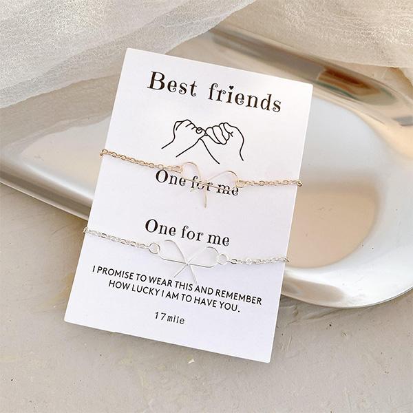 2PCS Minimalist Bow Bracelet Set - Sparkle Silver & Rose Gold Adjustable Chain Jewelry with Gift Card Perfect Cute Dainty Birthday or Valentine's Day Gift for Women, Girls, Wife, Daughter, Girlfriend