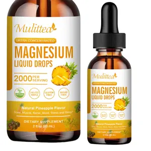 Mulittea Magnesium Complex Liquid Drops, Magnesium Glycinate with Oxide, Taurate and Citrate, Calm Magnesium for Bone, Muscle, Sleep & Digestion, High Absorption, Sugar-Free Pineapple Flavor, 2 Fl Oz