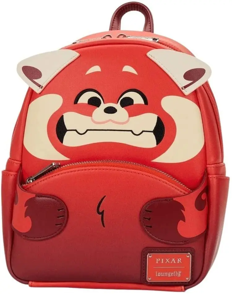 Loungefly Disney Pixar Turning Red Mei Red Panda Female Cosplay Faux Leather Graphic Print Mini Backpack with Plush Tail, Basic Fashion Functional Hand-Wash-Only Backpack