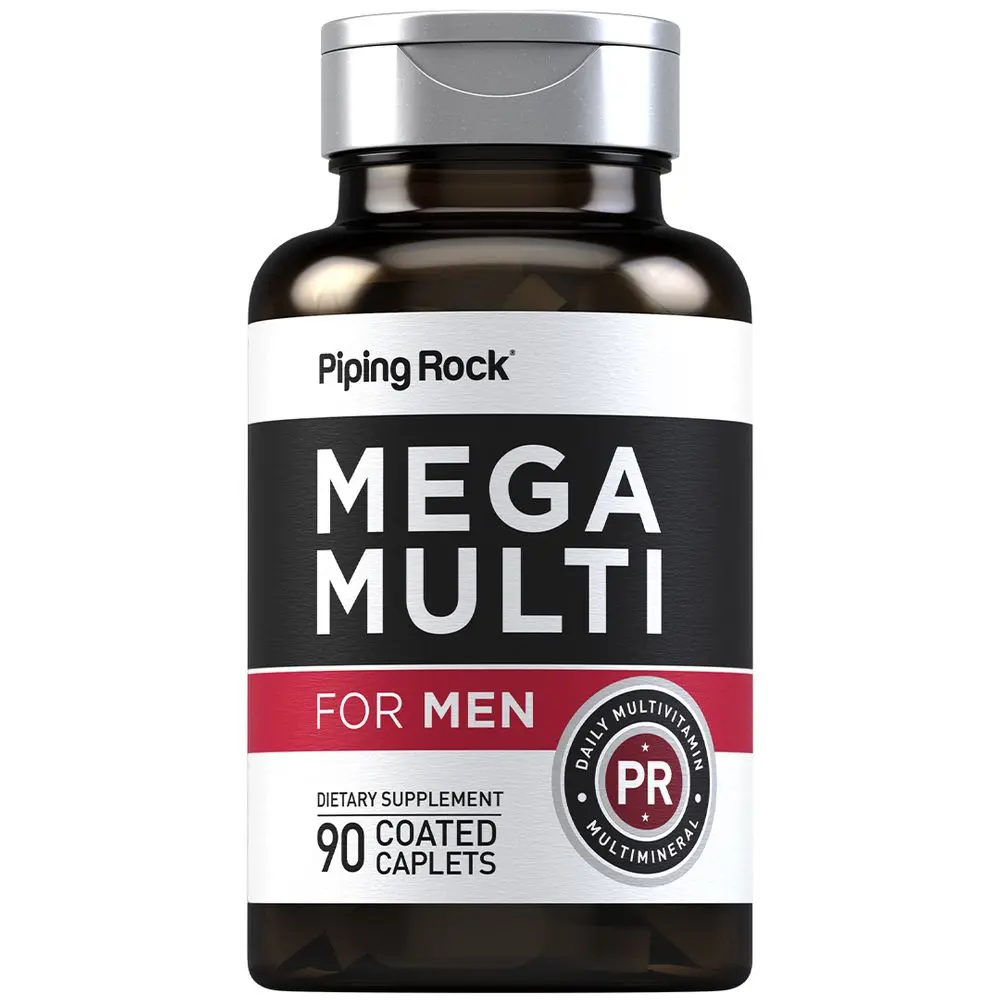 Piping Rock Multivitamin for Men | 90 Caplets | Mega Multimineral Daily Supplement | with Vitamin D, Zinc, Saw Palmetto | Non-GMO, Gluten Free