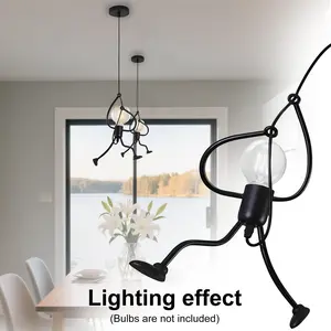 Whimsical Hanging Man Pendant - Adjustable No-Bulb Ceiling Sculpture with Movable Limbs | DIY Creative Decor for Living Room & Nursery | Playful Artistic Installation & Conversation Starter