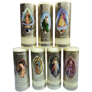 Cirio Pascual - 1/2 Kilo Corto 7"Tall×2.5"Thick Paschal Candles Vela de Cera Jesucristo Resucitado Candle for Church Virgen De Guadalupe,  San Judas, Divina Misericordia, San Lazaro, Caridad Del Cobre Virgen De La Regla Semana Santa Our Lady Maria