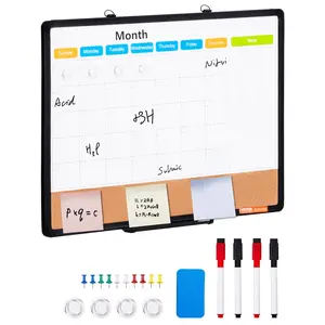VEVOR 24"x 18" Monthly Calendar Whiteboard & Cork Board Combo with Aluminum Frame – 2-in-1 Magnetic Dry Erase Bulletin Board for Wall Mount – Ideal for School,  , Home, Office