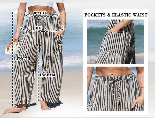 TARSE Womens Linen Blend Wide Leg Pants Casual Comfy Oversized Loose Fit Printed Summer Beach Travel Vacation Palazzo Trousers with Pockets