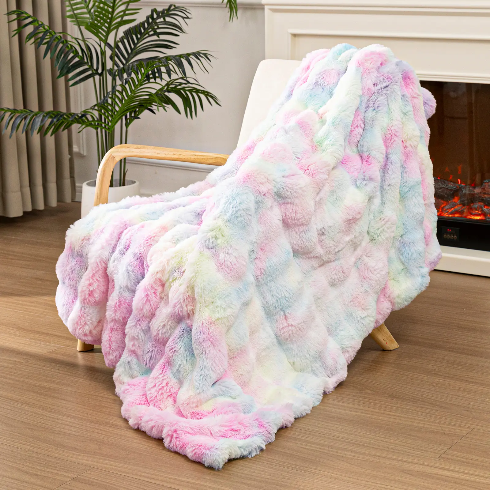 LOKHOM Faux Rabbit Fur Blanket-Pillow not included- Bubble Blanket-Luxury Plush Velvet Throw, Ultra-Soft Fleece, Warm Cozy Winter Blanket for Couch-Elegant, Bed, Sofa, Lightweight, solid color comfy blanket, family gift