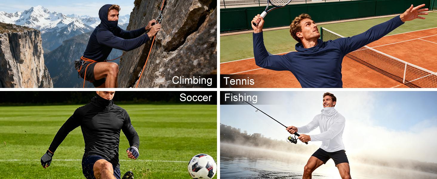 3  PACKS  Men's Athletic Hoodies Long Sleeve Fishing Shirts for Men Hooded   Set with Face Mask