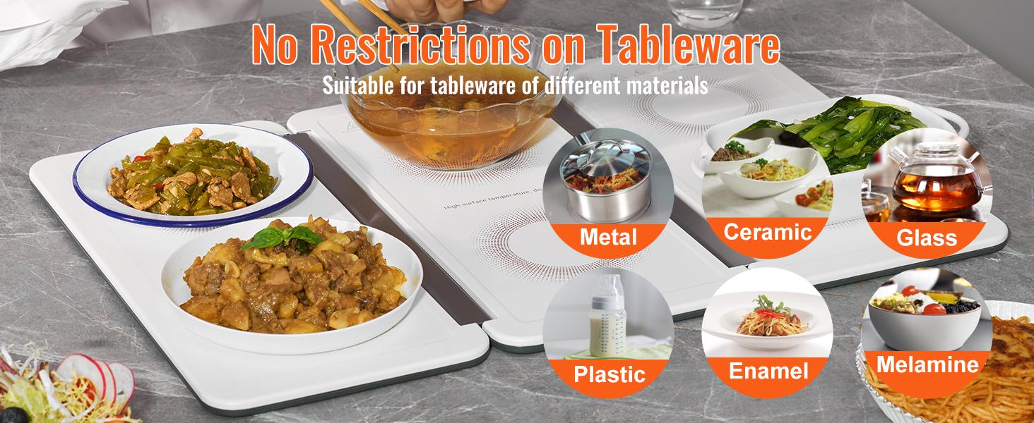 VEVOR Electric Warming Tray, 18.9" x 10.2" Portable Cold Rolled Sheet Heating Tray with Temperature Control (35-100℃), Perfect for Catering, House, Parties, Events, Entertaining and Holiday, White