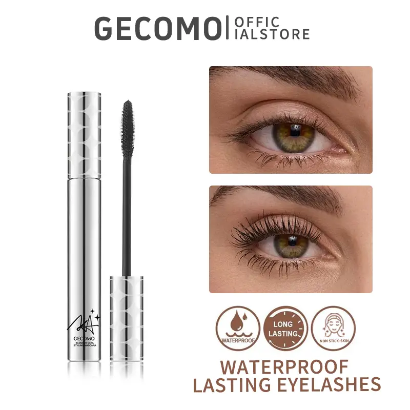 GECOMO Longwear Waterproof Splashproof Mascara - Smooth 24-Hour Volumizing Beauty Product for Flawless Lashes, Defined Brows, Lash Routine (Recommended Mascara for Makeup Enthusiasts), Beauty Products, Water Resistant, Natural Looking Mascara