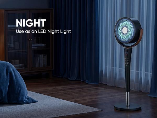 Bedroom Standing Fan with Remote Control LED Light and Child Lock