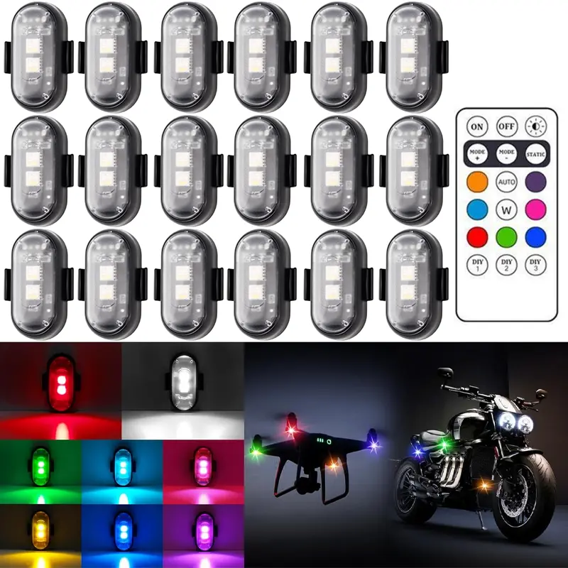 6PCS Wireless Magnetic LED Strobe Lights - Remote Control, 8-Color High Brightness, USB Charging, Waterproof, Anti-Collision, Dynamic Mode, Mountable, for Car/Motorcycle Safety, Camping, Road Trips Accessories, Color Changing