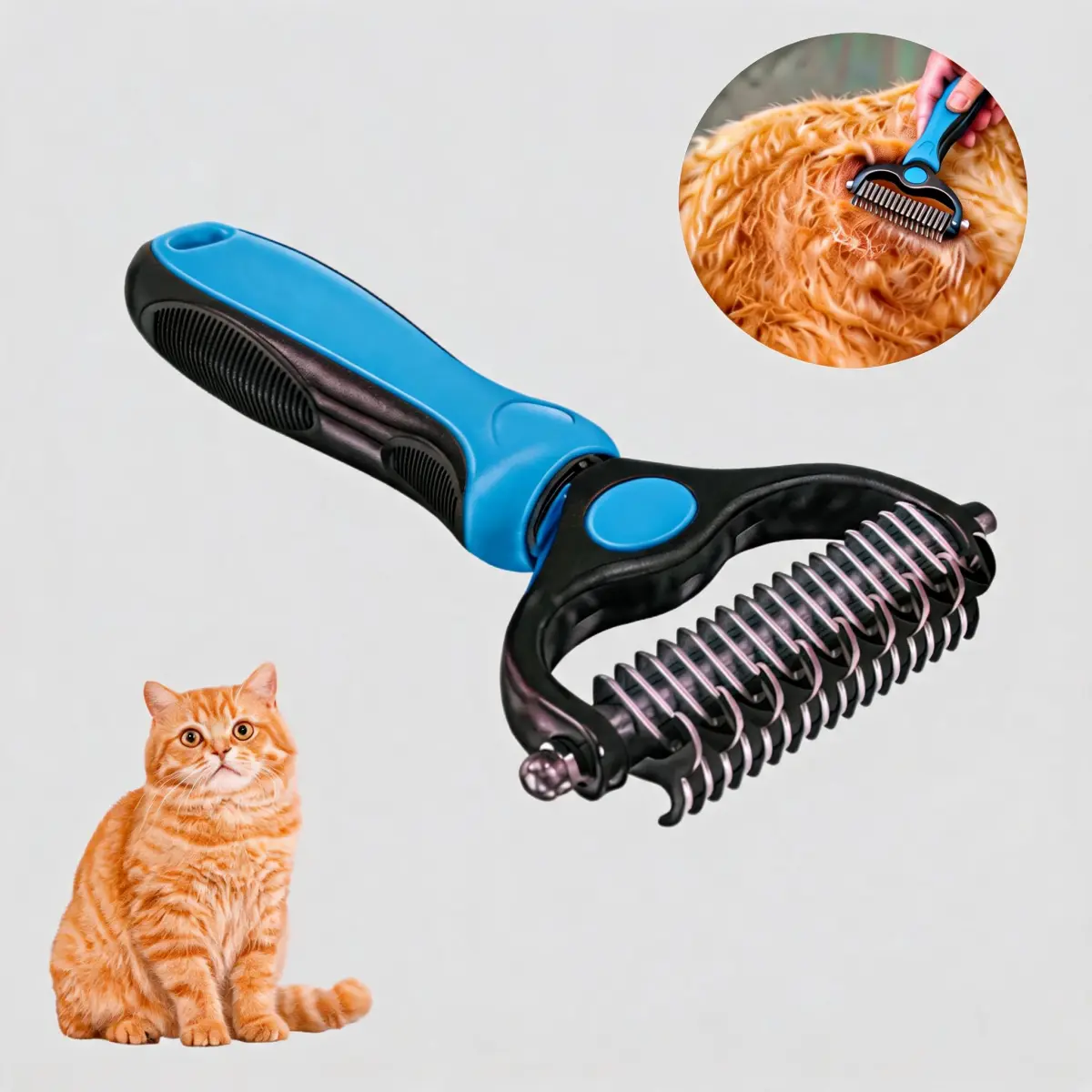 Pet Dematting Comb-Pet Grooming Brush,Double Sided Hurtless Shedding and Dematting Undercoat Rake Comb for Dogs and Cats, No More Nasty Shedding or Flying Hair