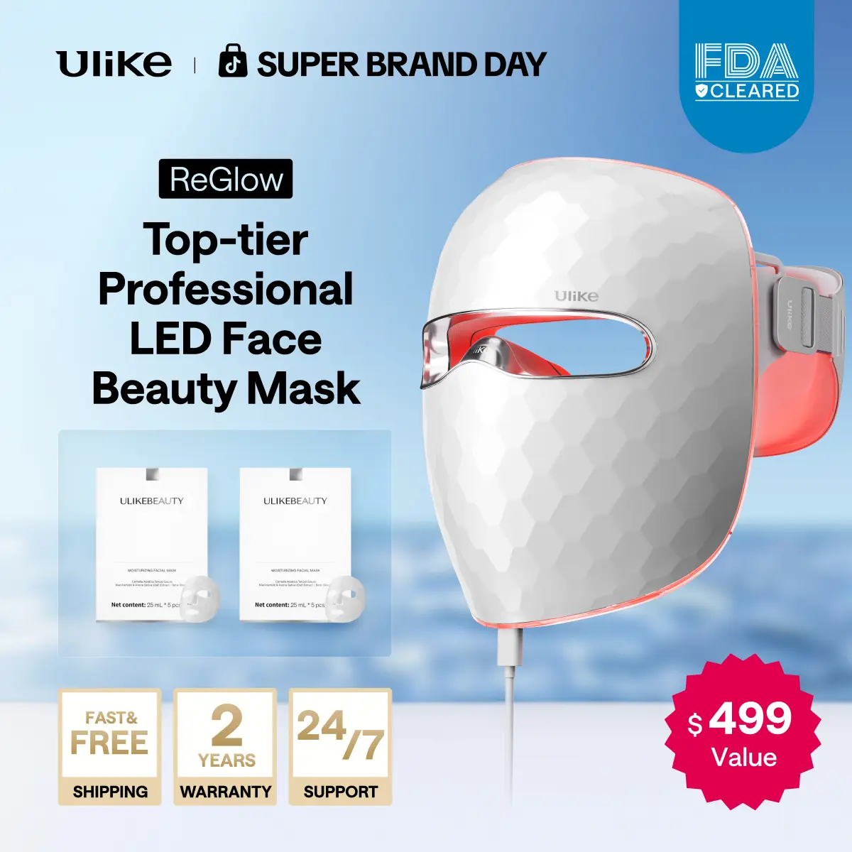 Ulike Red Light Therapy for Face, 2-Year Warranty，ReGlow LED Light Therapy Facial Mask With Red, Blue, Yellow &Infrared Red Light, 4-in-1 Modes for Firming, Rejuvenation, Brightening & Clearing, 360°Mirror Reflection