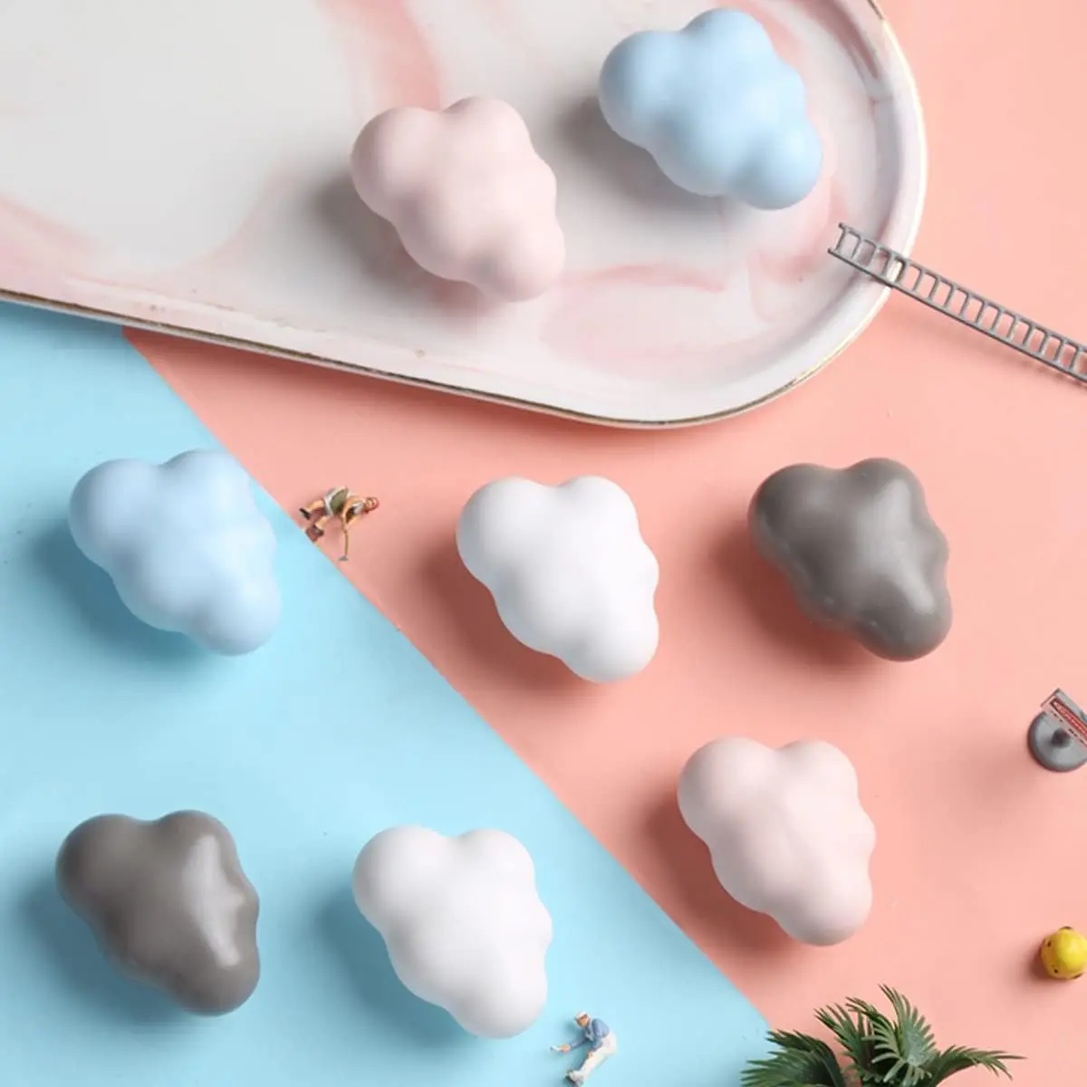 Cloud Shaped Ceramic Cabinet Knob, Clouds Dresser Knob, Cute Cupboard Door Knobs with Screws for Cabinets, Doors, Dresser, Kitchen and Cupboards, Door Hardware