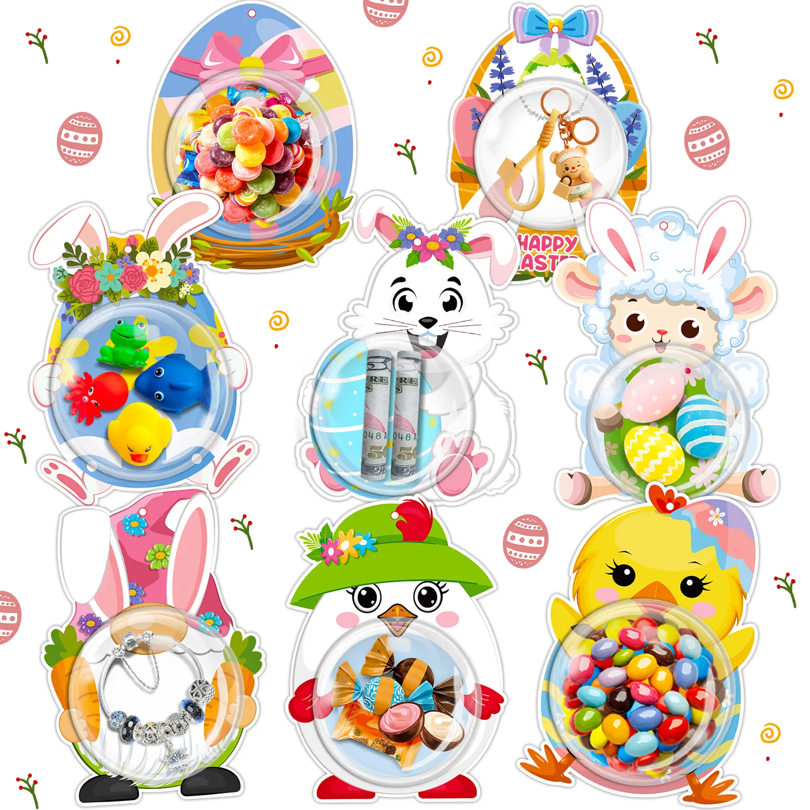 32pcs Easter Candy Dome Holder Flash Cards - DIY Bunny Egg Chick Themed, Party Gift Packs, Classroom Activities, Event Organizers, Kid Gifts