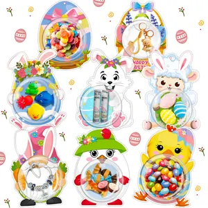 32pcs Easter Candy Gift Holder Cards with Dome, DIY Bunnies Eggs Chick Cards for Kids Boys Girls, School Classroom Party Favors, Egg Hunt Games Supplies, Easter Basket Stuffers Fillers