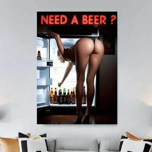 Cheeky Beer Lover Poster Art Poster, Fun Woman For Bar, Man Cave, Home And Office, Unique Gift For Bar, Cafe, Shop